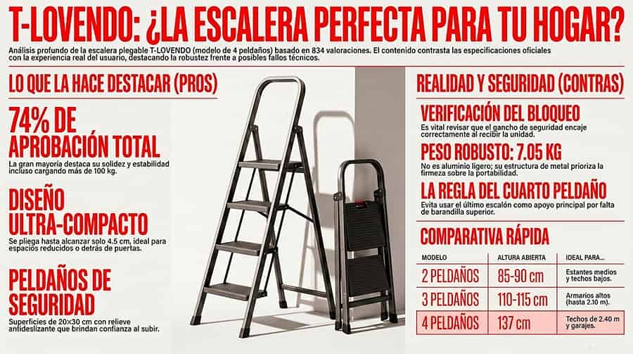 Escalera Plegable de 4 peldaños con Estructura de Acero Lovendo