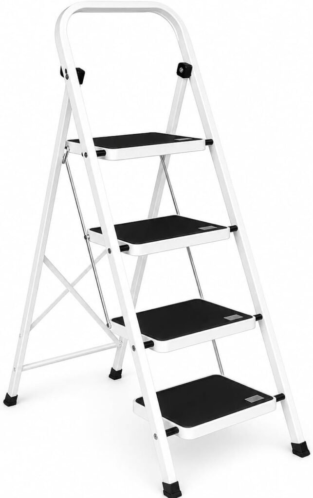 Escalera Plegable de 4 peldaños con Estructura de Acero Lovendo